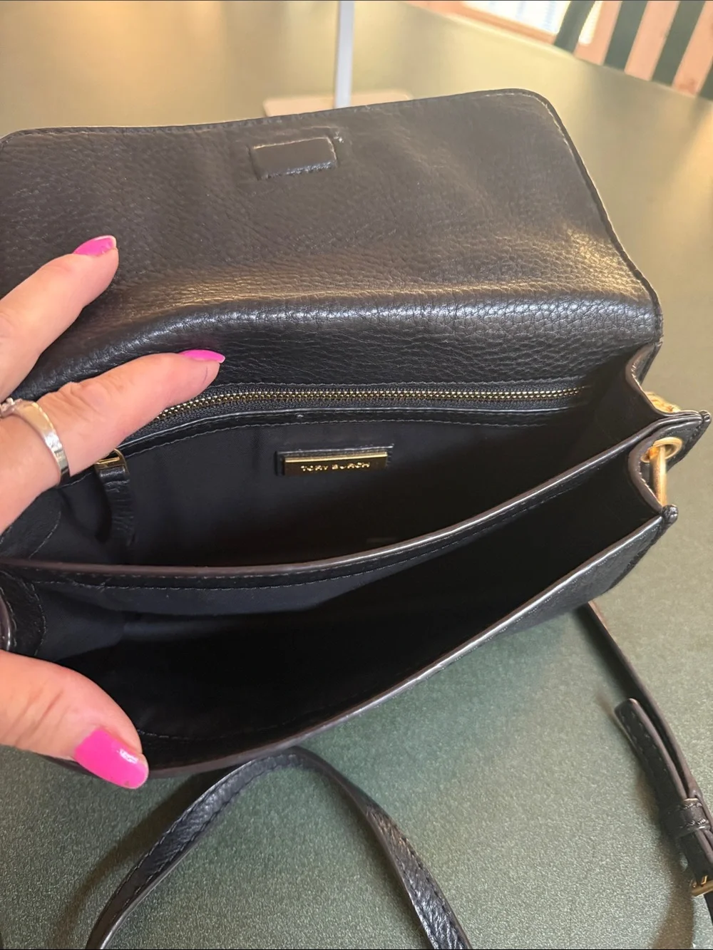 Tory Burch Black Pebbled Leather Logo Crossbody